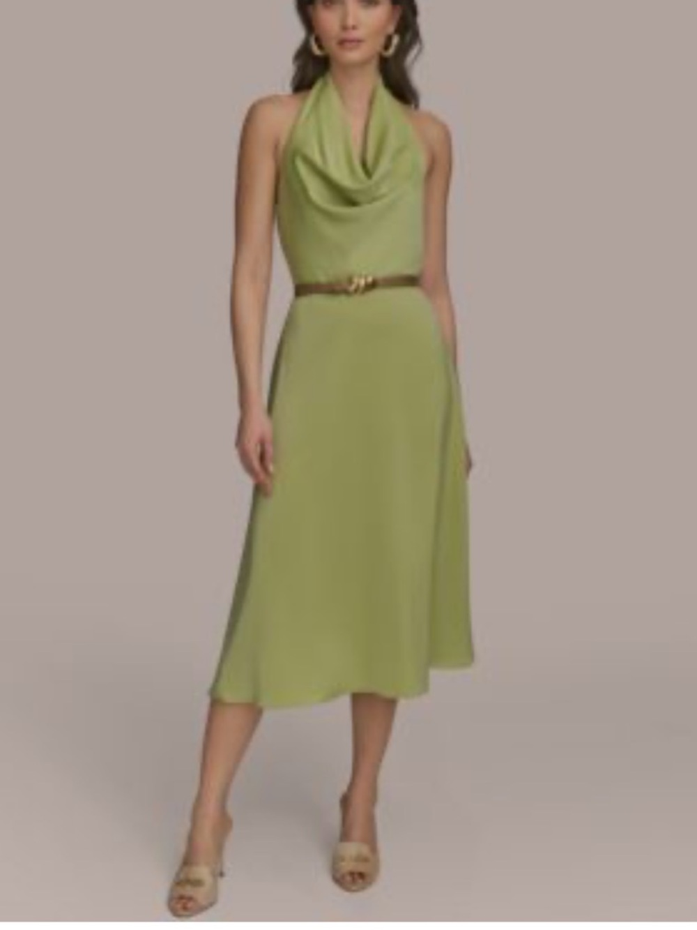 Donna Karan Olive Green Halter Maxi Dress